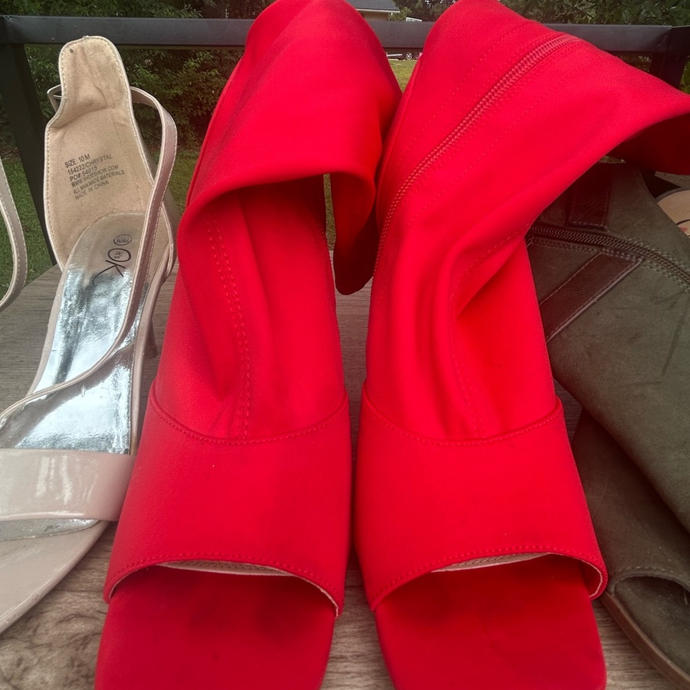 Red Women's Peep Toe Heeled Boots